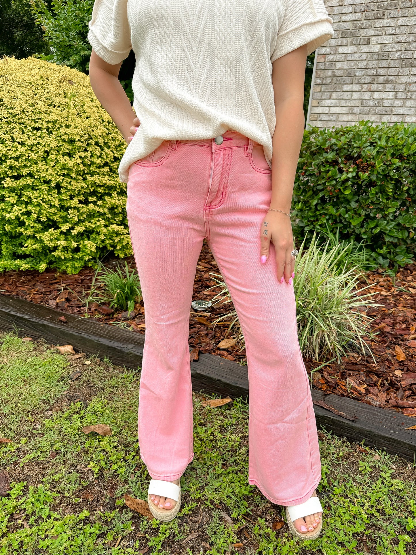 Washed Flare Pink Jeans