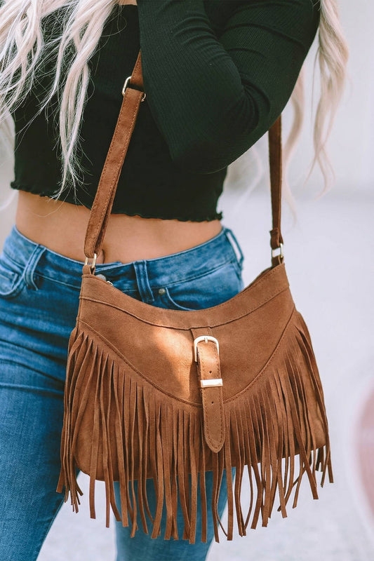 Western Style Suede Fringe Saddle Crossbod10.24"*2.76"*7.87"
