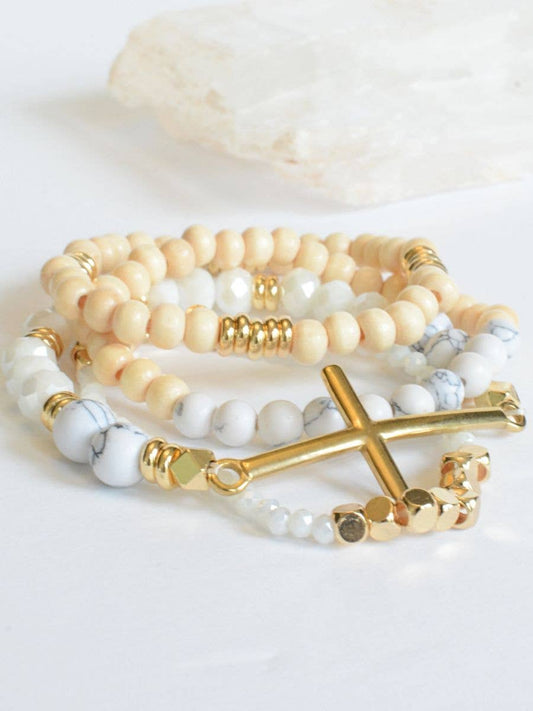 Gold Cross Stack Bracelet Set- The Gathering Cafe