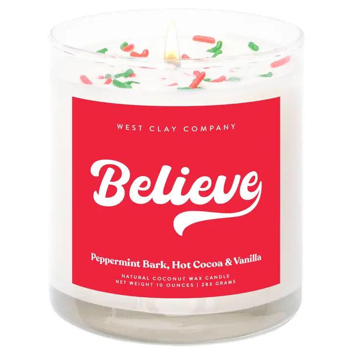 West Clay Company- Christmas BELIEVE Candle