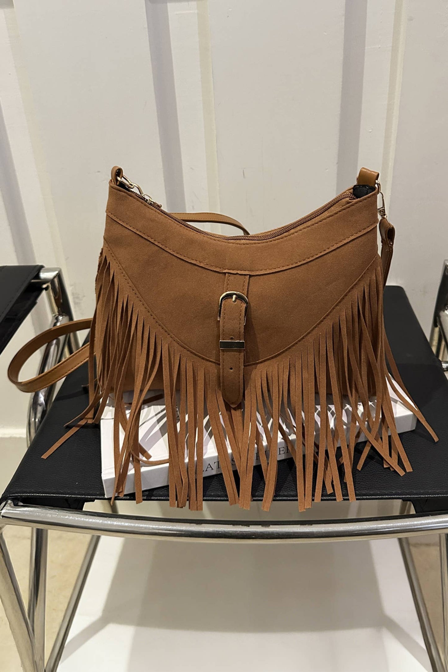 Western Style Suede Fringe Saddle Crossbod10.24"*2.76"*7.87"