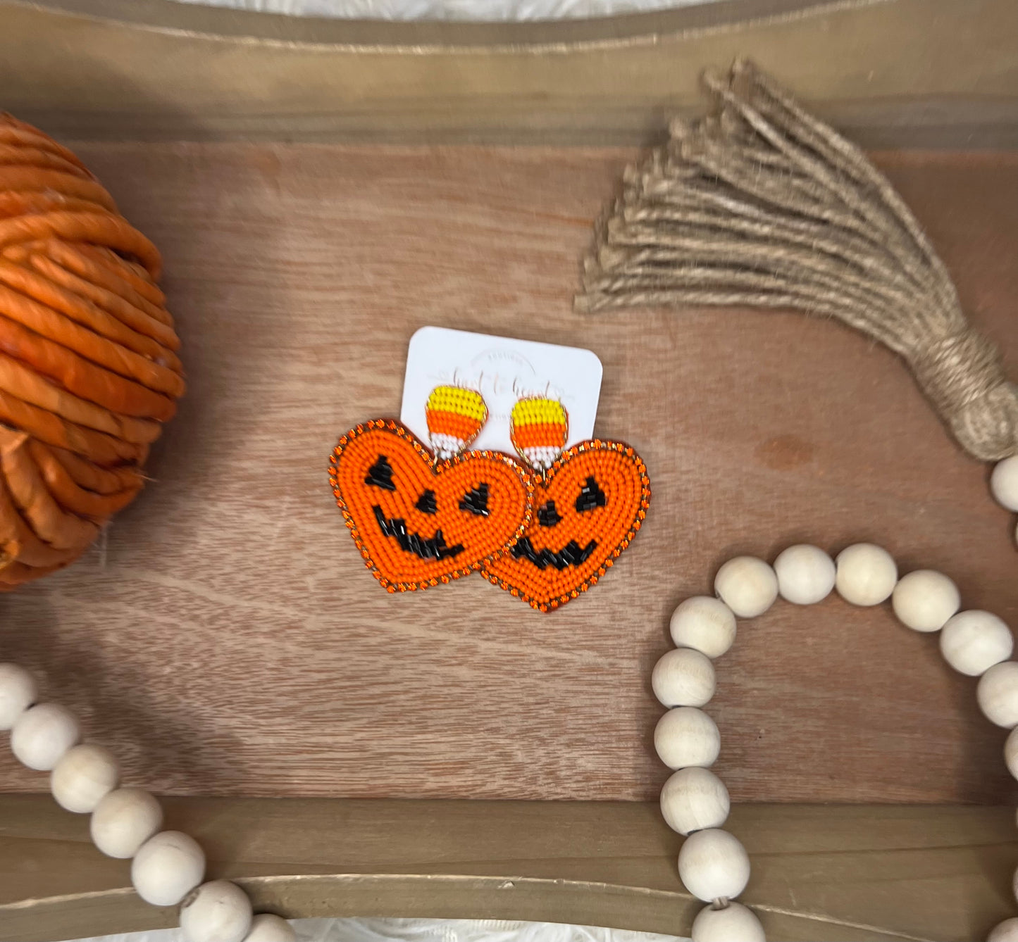 Jack-O-Lantern Beaded Earrings — Blooming Fires