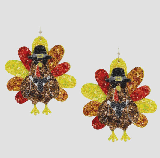 Glittery Thanksgiving Turkey Earrings