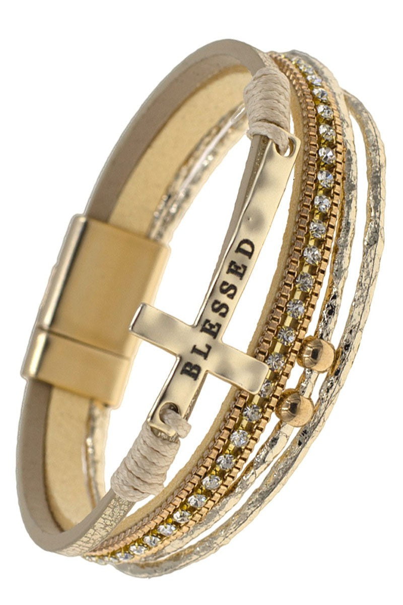 Gold Leather Blessed Bracelet- Beige