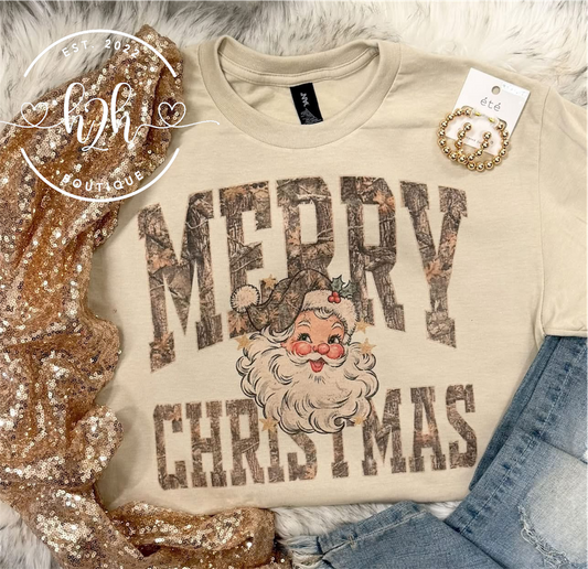 Merry Christmas Camo Santa Tee