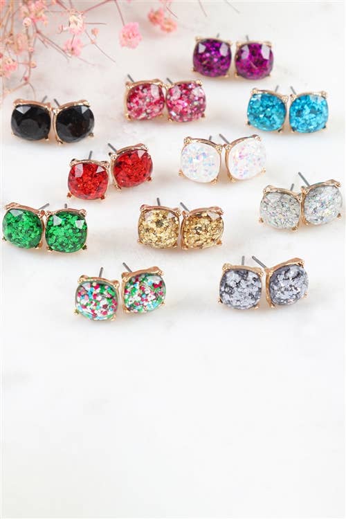 Sparkling Glitter Epoxy Stud Earrings