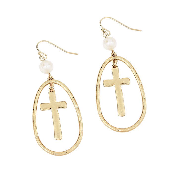 Pearl Cross Earrings-The Gathering Cafe