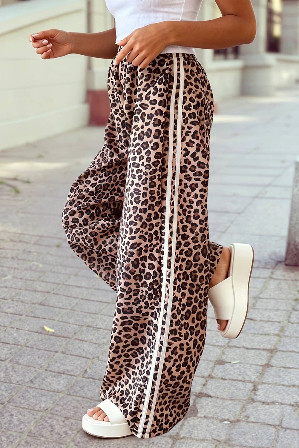 Leopard Side Stripe Detail Casual Full-Length Pants PREORDER