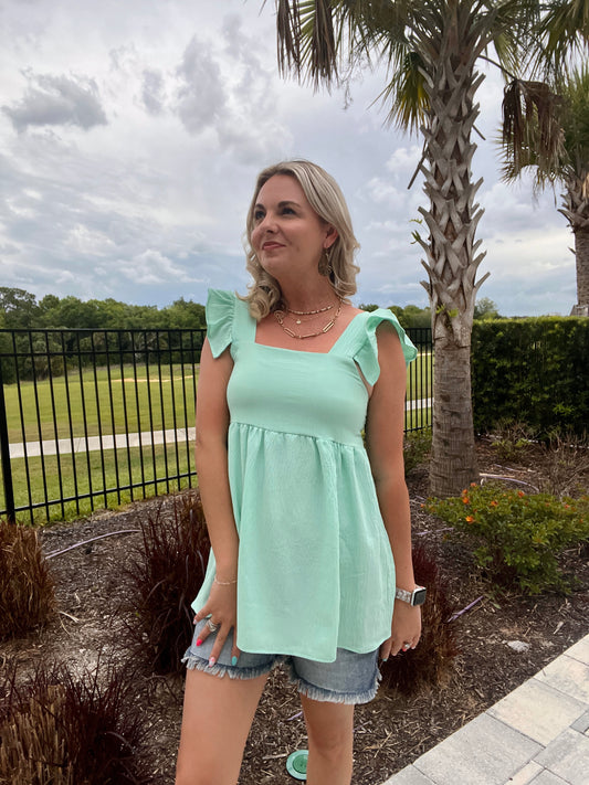 Sunny Day Babydoll Top - Teal- Blooming Fires April