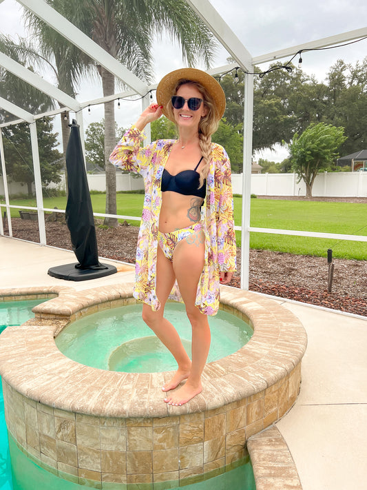 Yellow Floral Swimsuit Coverup