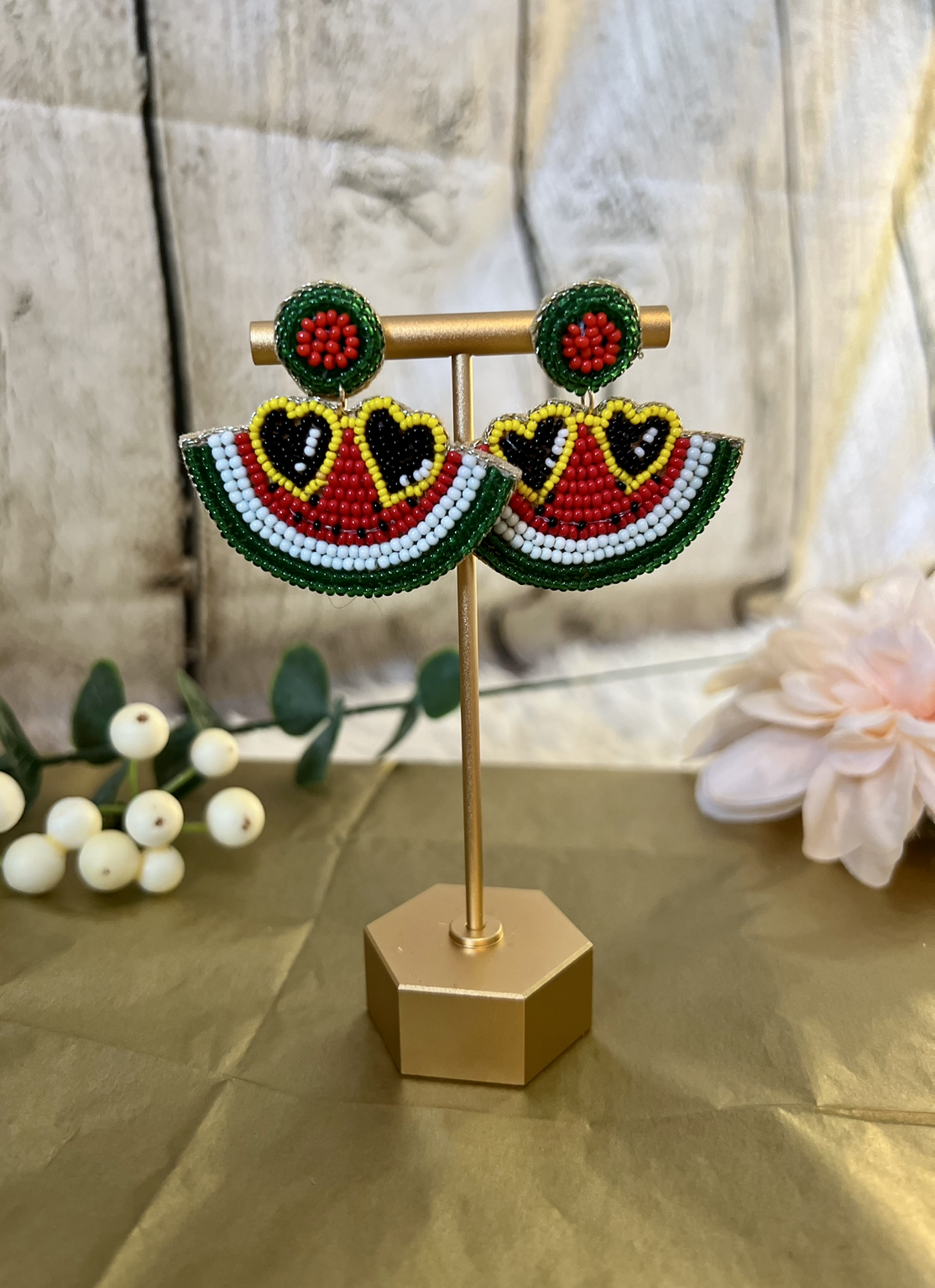 Beaded Watermelon Earrings